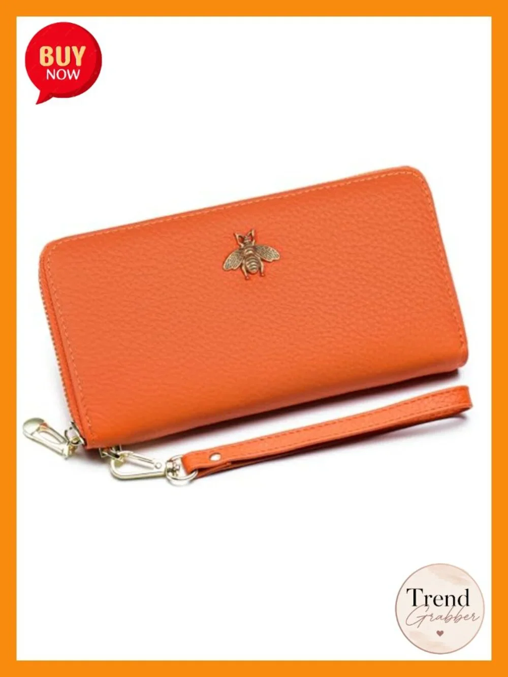 Genuine Leather Wristlet Purse with Card Holder & Zip Pocket